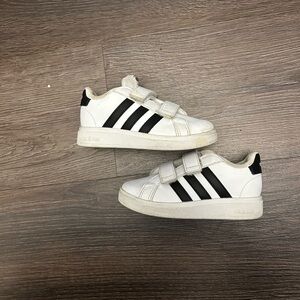 Adidas Kids White and Black Velcro Sneakers